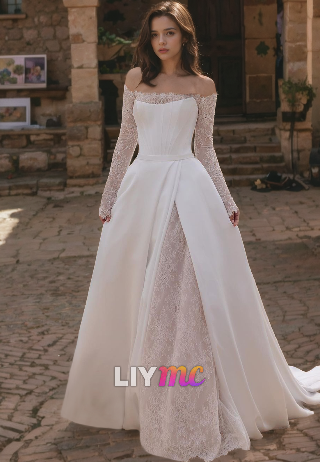 long sleeve off shoulder satin wedding dress Off-Shoulder Sleeves Appliques A-Line – Liymc Size:CHILD8 Alice + Olivia Adley All Homecoming Dress Line Wedding Gown