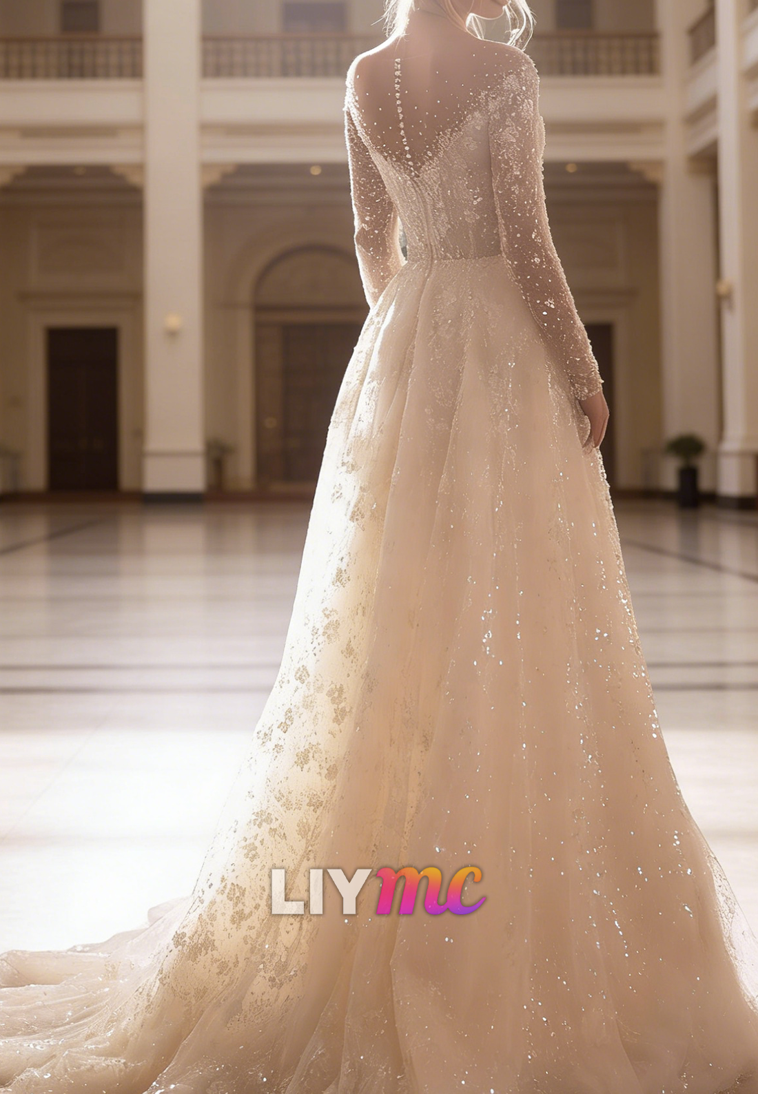 Off-Shoulder Long Sleeves Beaded Embroidery A-Line Wedding Dress