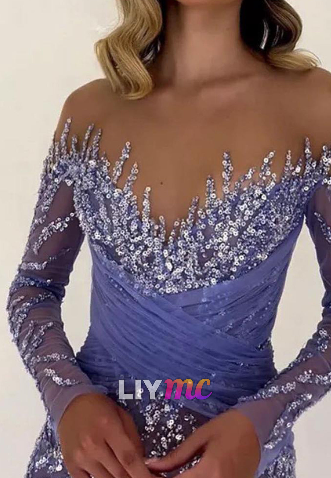 Off-Shoulder Long Sleeves Beaded Embroidery Mermaid Prom Dress