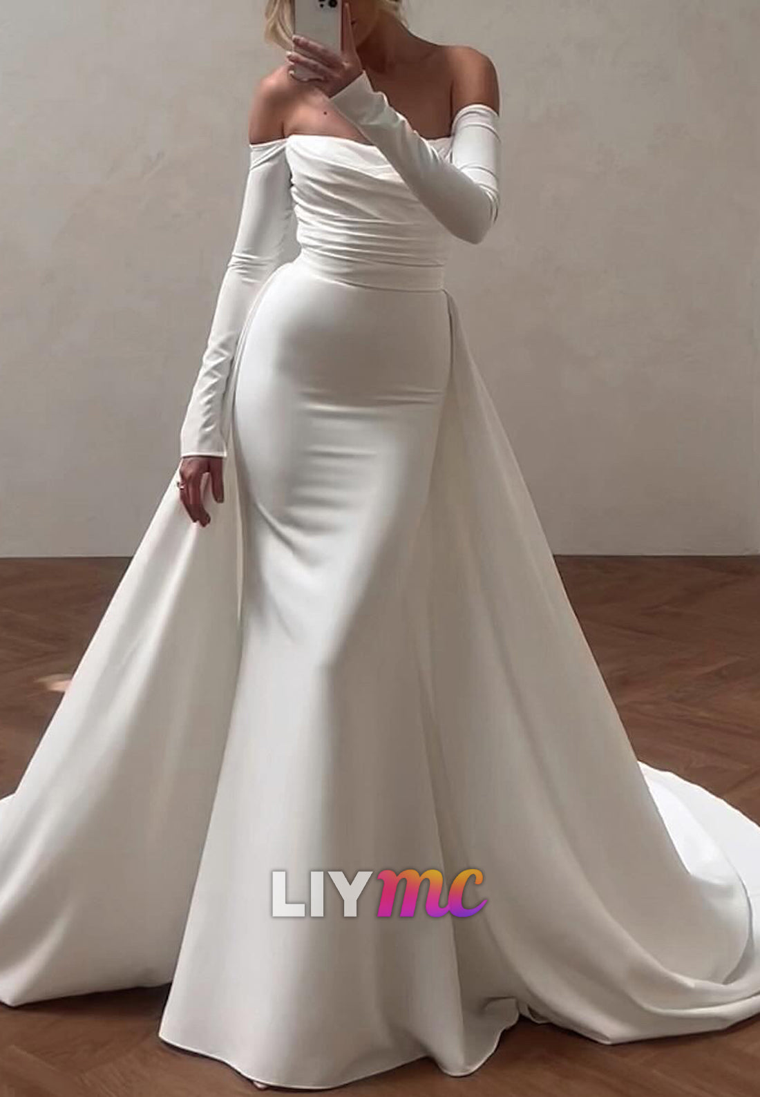 Off-Shoulder Long Sleeves Fitted Mermaid Wedding Dress
