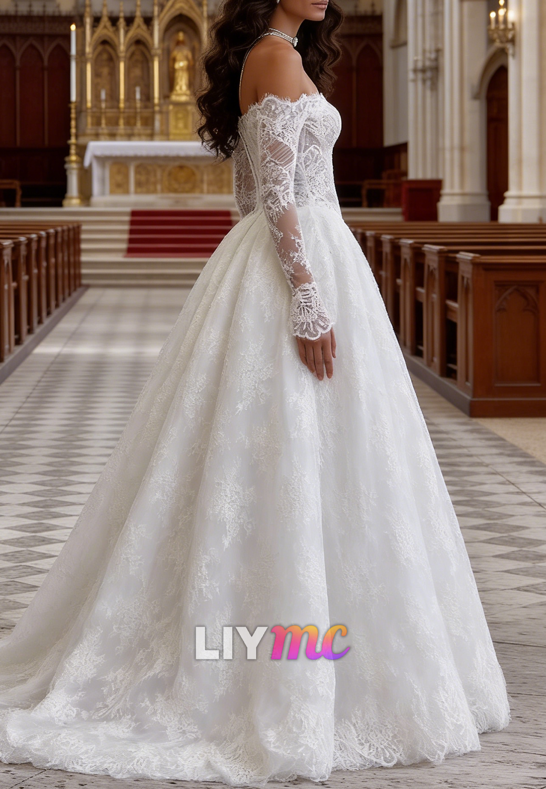 Off-Shoulder Long Sleeves Lace Appliques A-Line Wedding Dress