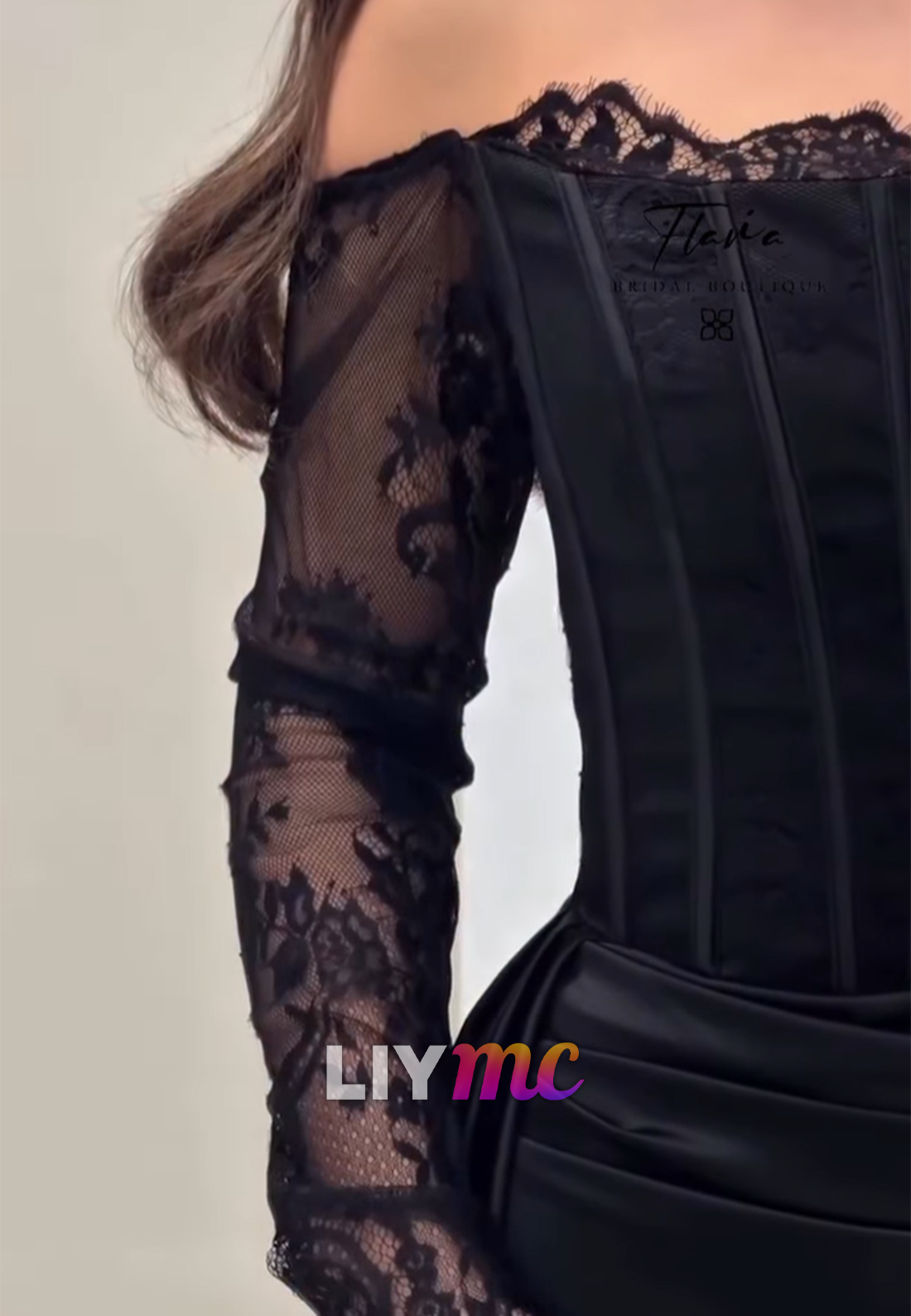 Off-Shoulder Long Sleeves Lace Appliques Mermaid Evening Dress