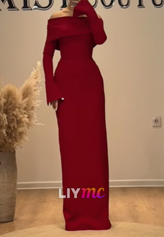 Off-Shoulder Long Sleeves Mermaid Evening Dress