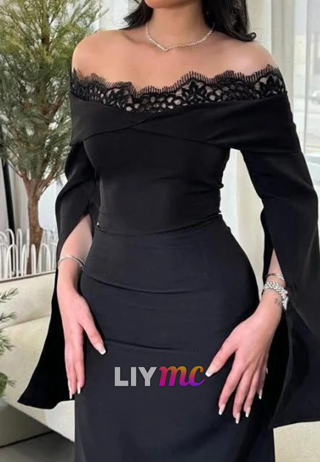 Off-Shoulder Long Sleeves Mermaid Formal Dress