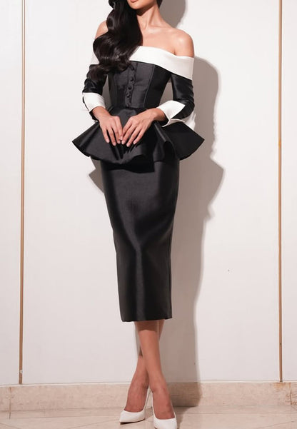 Off-Shoulder Long Sleeves Mermaid Midi Semi Formal Dress