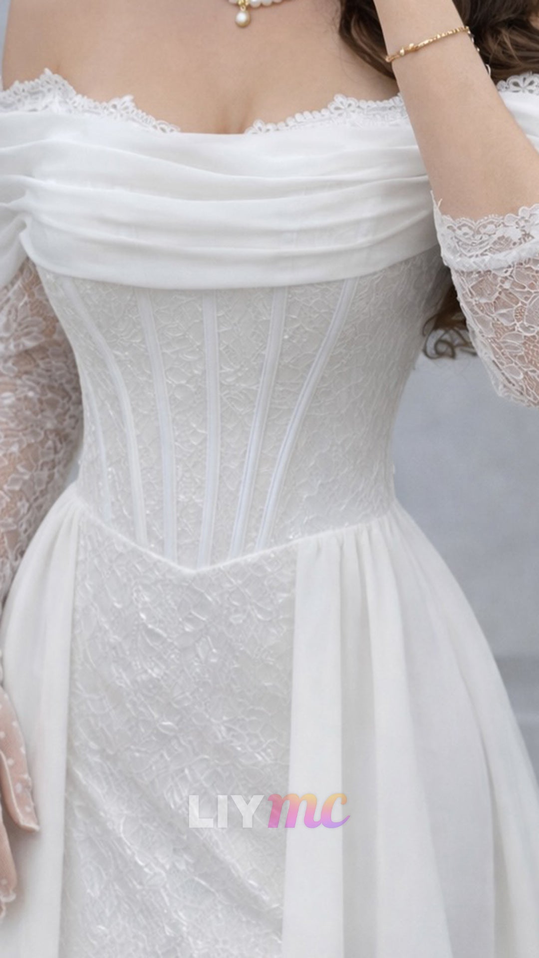 Off-Shoulder Long Sleeves Satin A-Line Wedding Dress