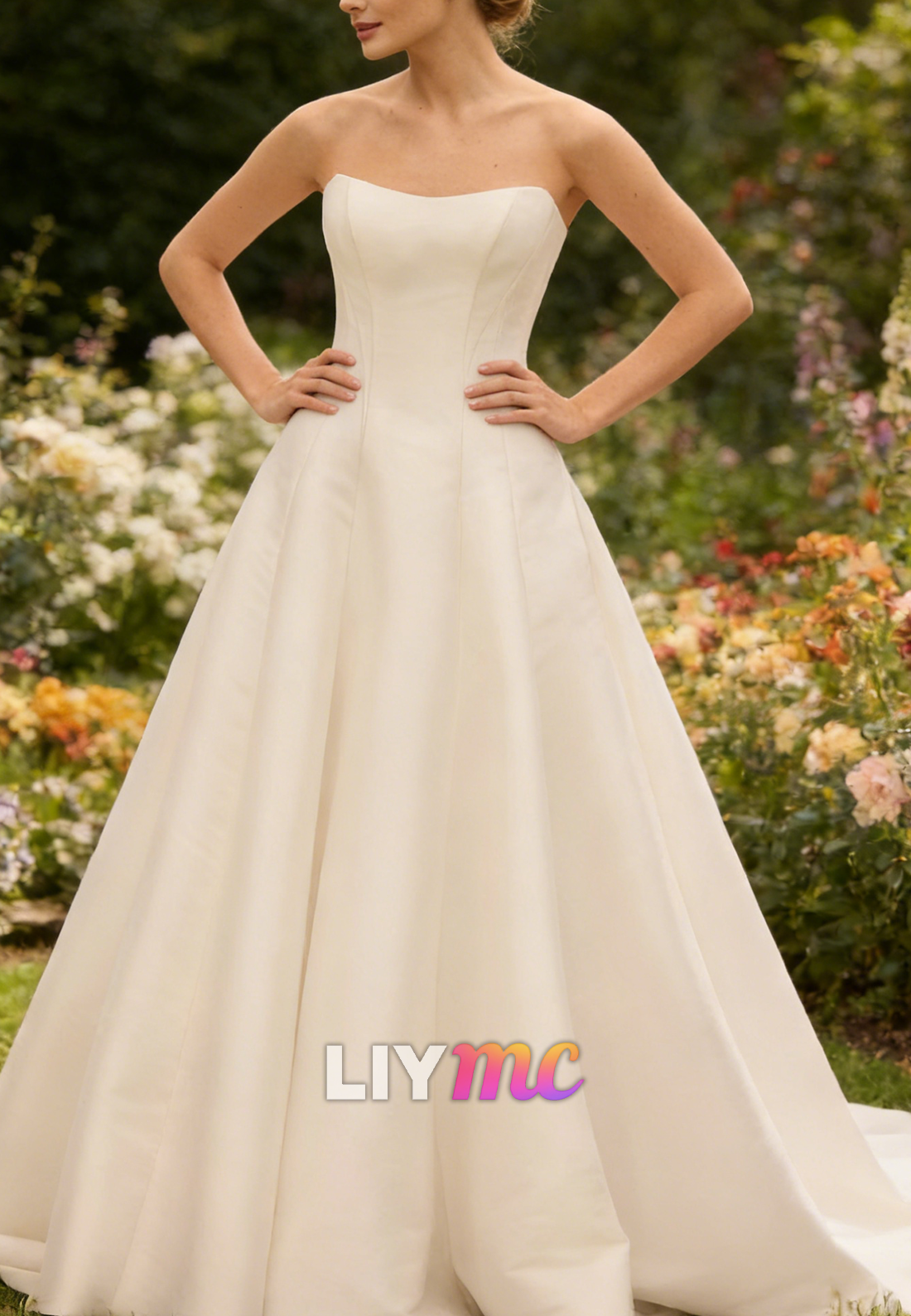 Off-Shoulder Long Sleeves Mikado Satin A-Line Wedding Dress