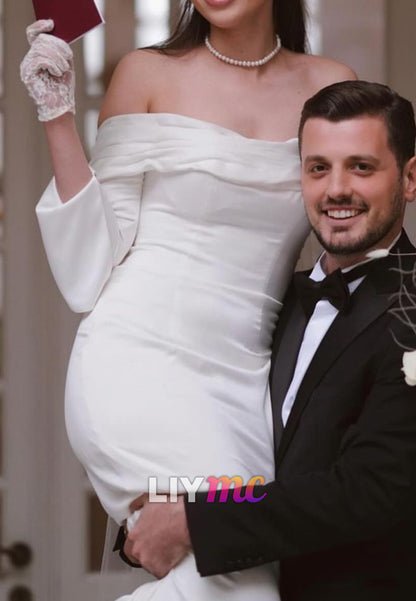 Off-Shoulder Long Sleeves Sleek Mermaid Wedding Dress