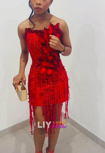 Off-Shoulder Pearl Floral Appliques Sheath Party Homecoming Dress