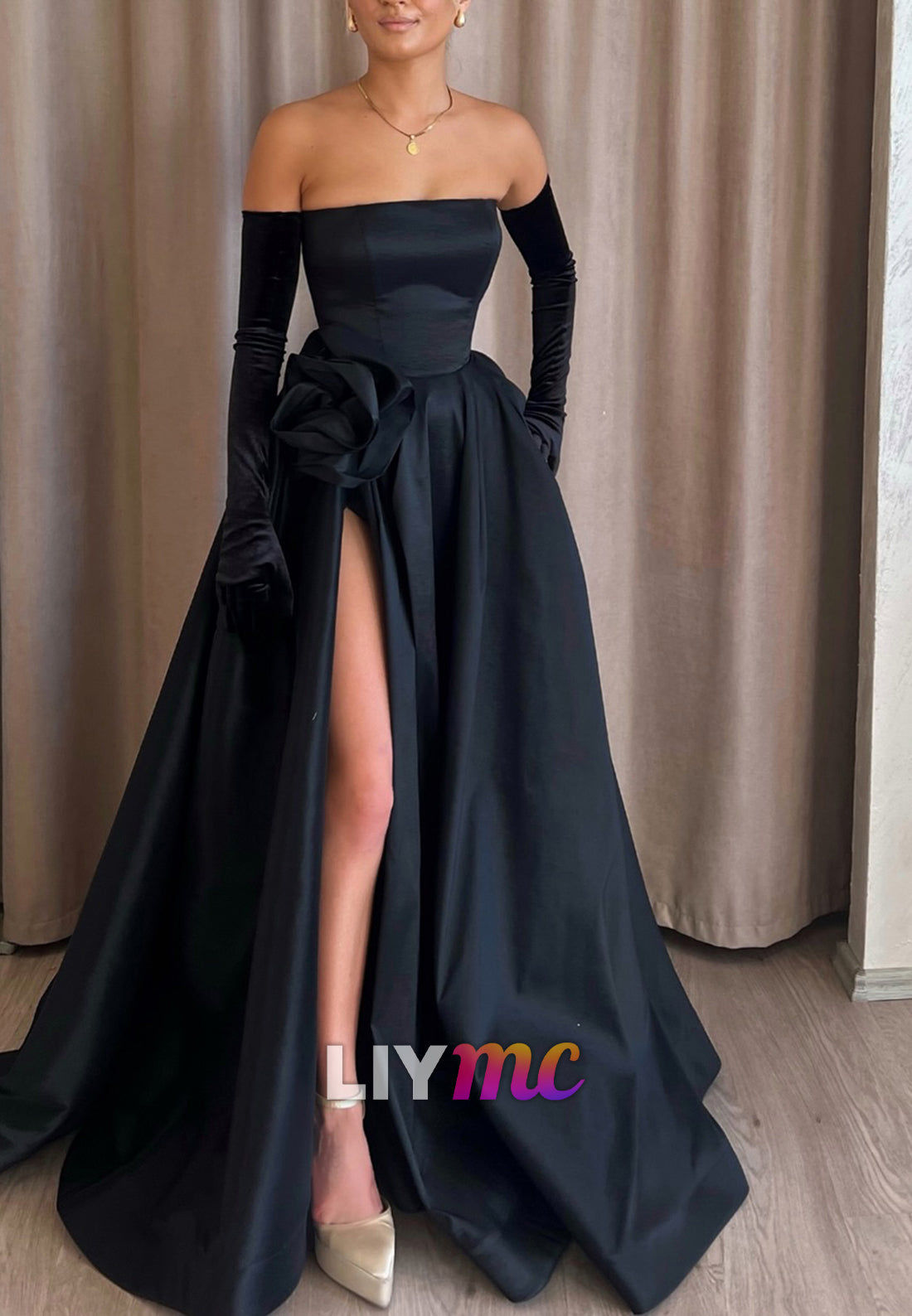 Off-Shoulder Pleated A-Line Formal Dress Simple A-Line Evening Dress