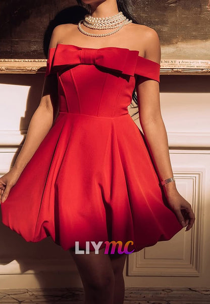 Off-Shoulder Pleated A-Line Party Homecoming Dress