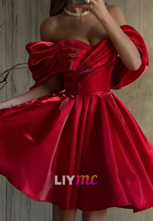 Off-Shoulder Pleated A-Line Short Party Homecoming Dress