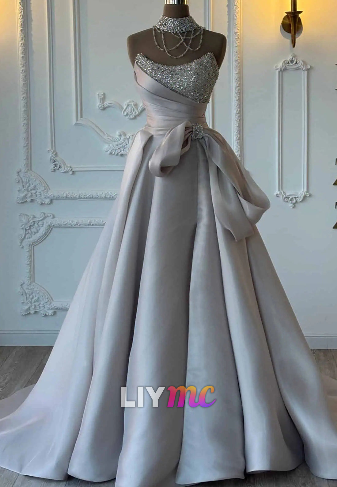 Off-Shoulder Pleated Beading A-Line Evening Dress