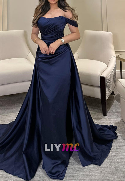 Off-Shoulder Pleated Sheath Sleeveless Evening Dress