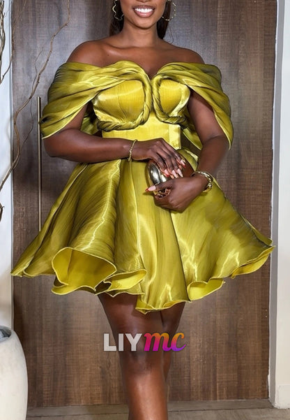 Off-Shoulder Pleated Sleek A-Line Party Homecoming Dress