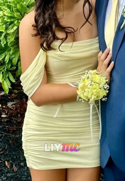 Off-Shoulder Pleated Sleeveless Fitted Party Homecoming Dress