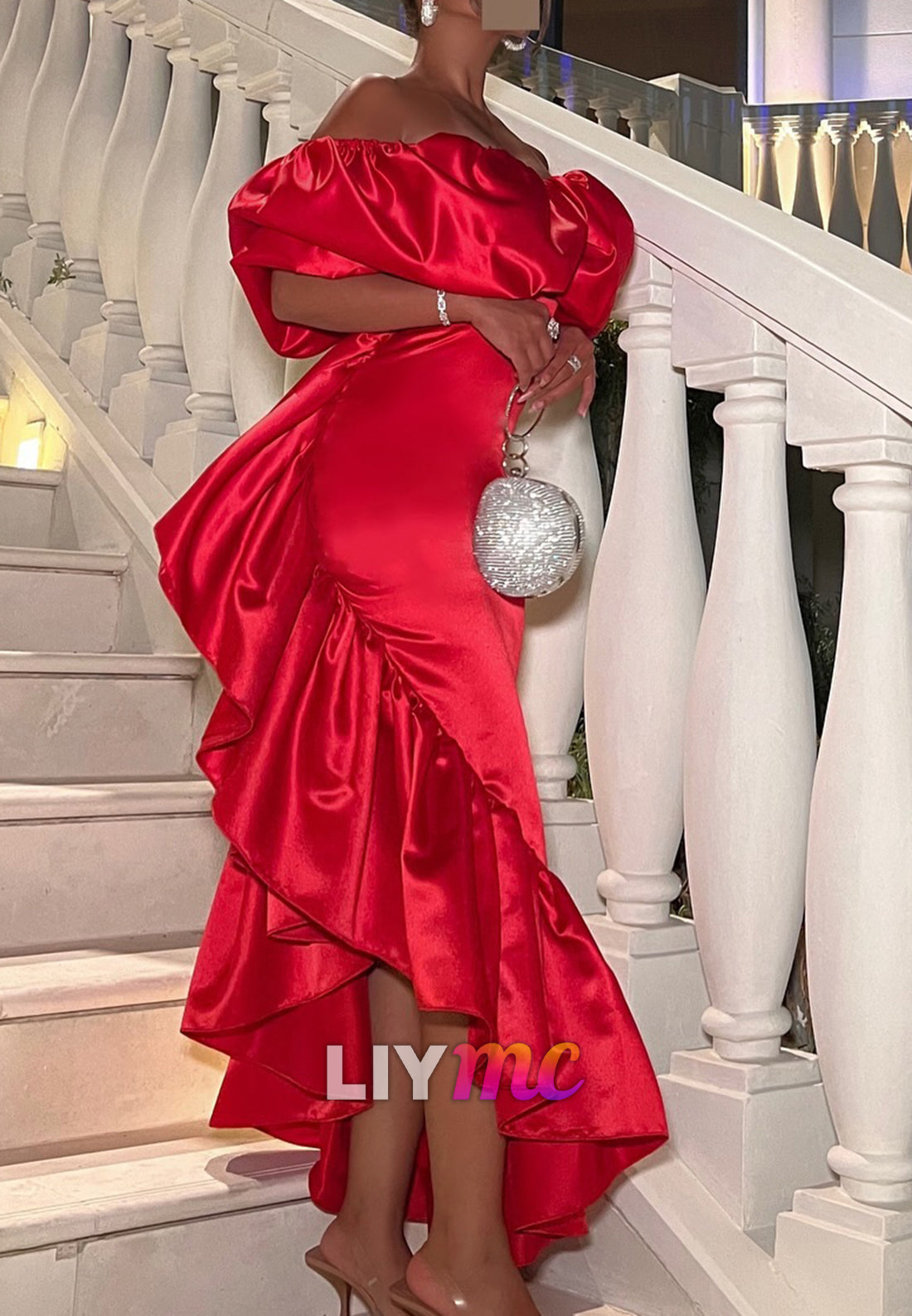 Off-Shoulder Puff Sleeves Ruffles Mermaid Formal Dress