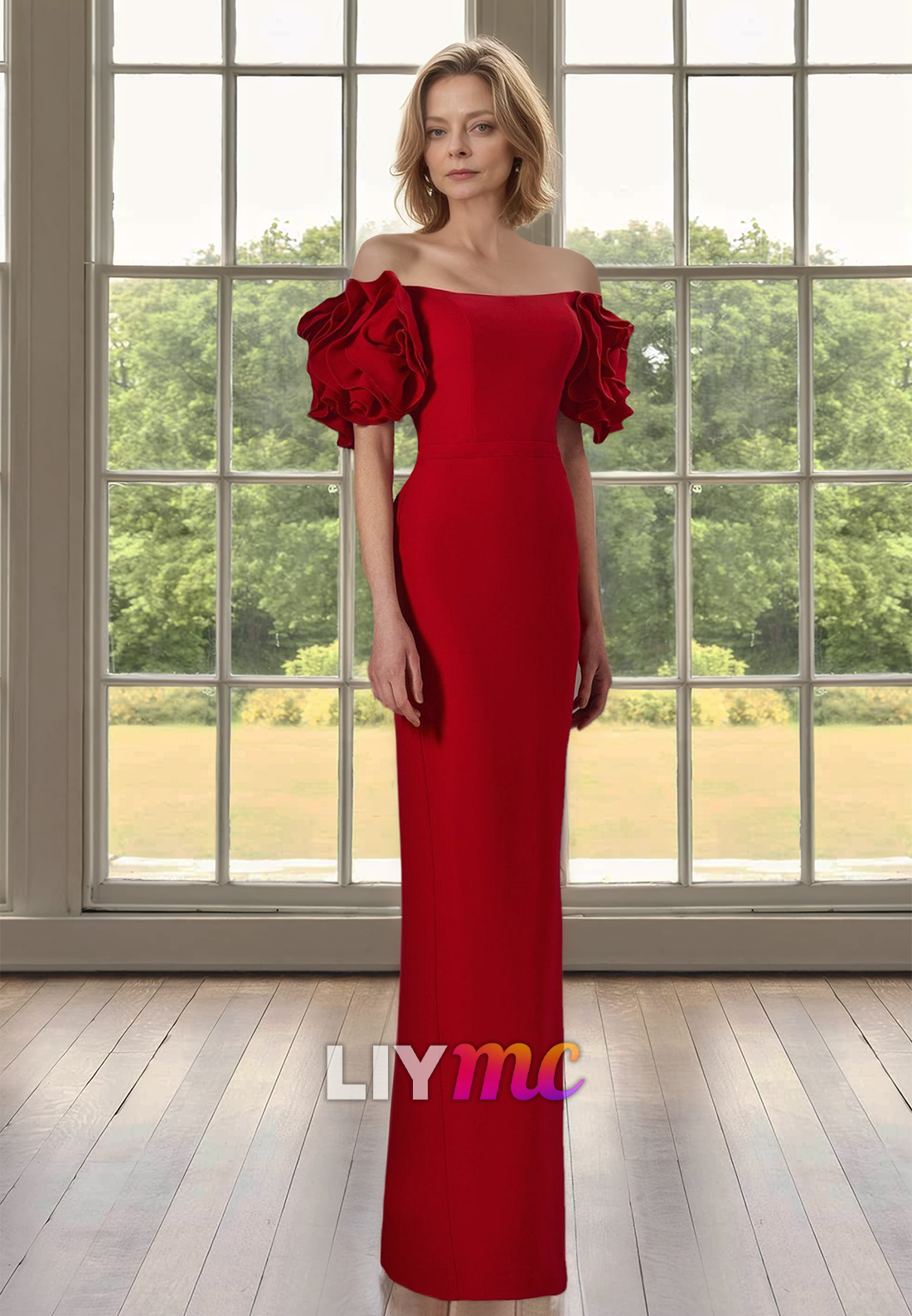 red off the shoulder puff sleeve dress PALMER OFF SHOULDER MAXI DRESS