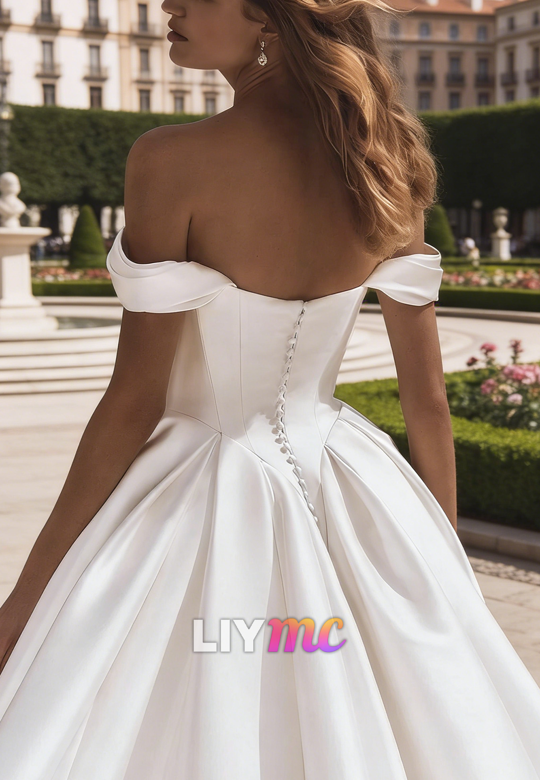 Off-Shoulder Ruched Satin A-Line Wedding Dress