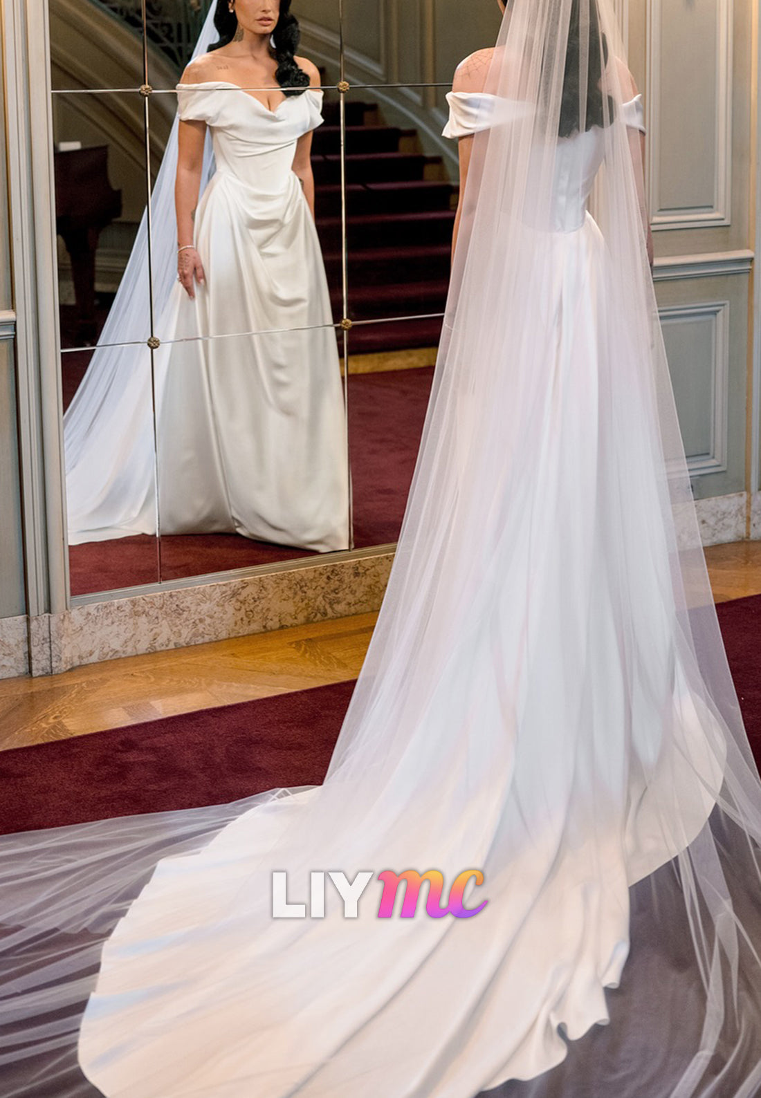Off-Shoulder Ruched Sleek Sheath Wedding Dress