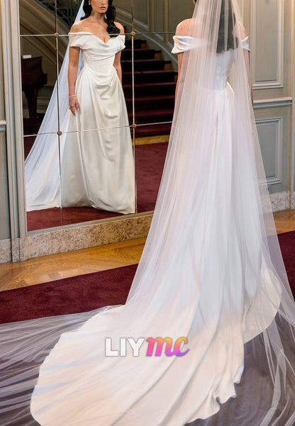 Off-Shoulder Ruched Sleek Sheath Wedding Dress