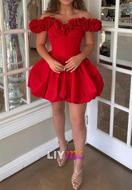 Off-Shoulder Ruffles Pleated A-Line Party Homecoming Dress