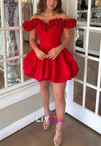 Off-Shoulder Ruffles Pleated A-Line Party Homecoming Dress