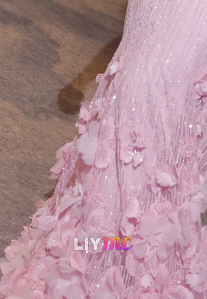 Off-Shoulder Sequins Floral Embellished Sheath Evening Dress