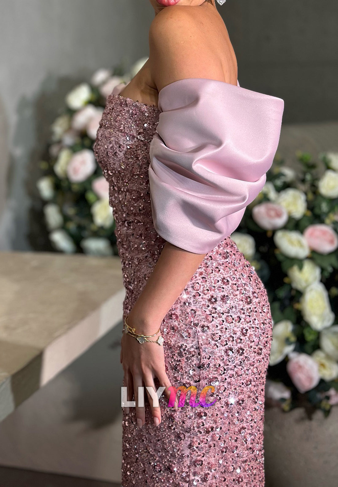 Off-Shoulder Sequins Sparkly  Sheath Evening Dress