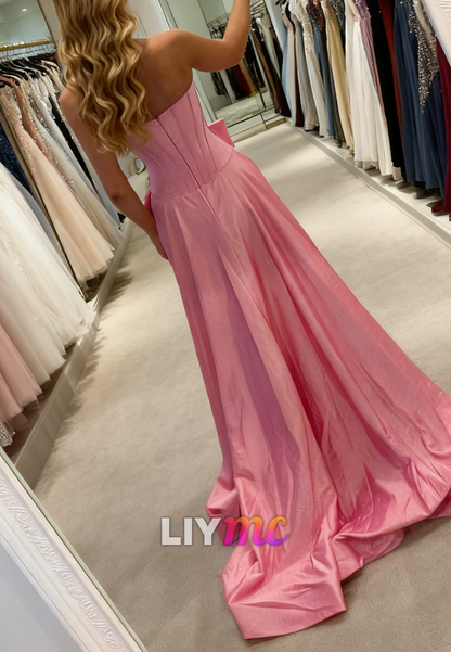 Off-Shoulder Side Slit Bow A-Line Prom Dress