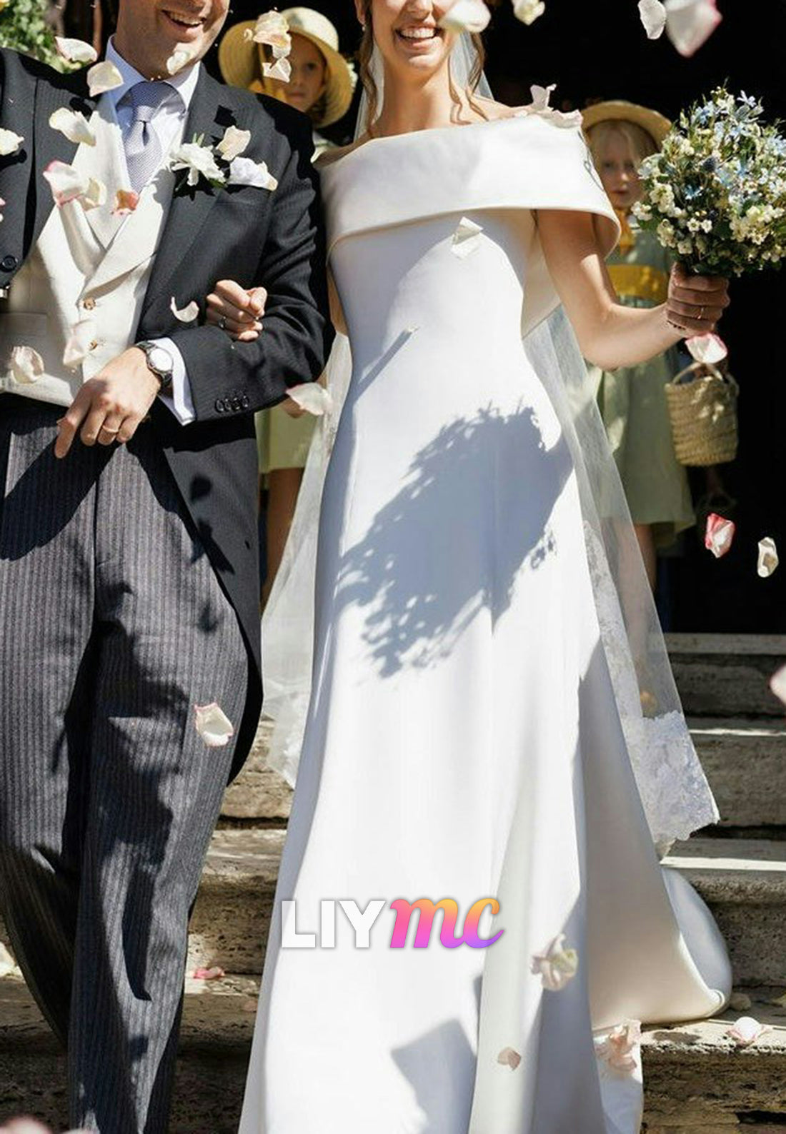 Off-Shoulder Sleek A-Line Simple Classic Wedding Dress