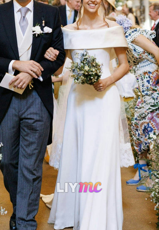 Off-Shoulder Sleek A-Line Simple Classic Wedding Dress