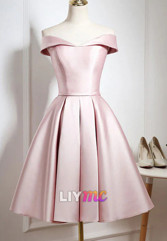 Off-Shoulder Sleek Pleated A-Line Party Homecoming Dress