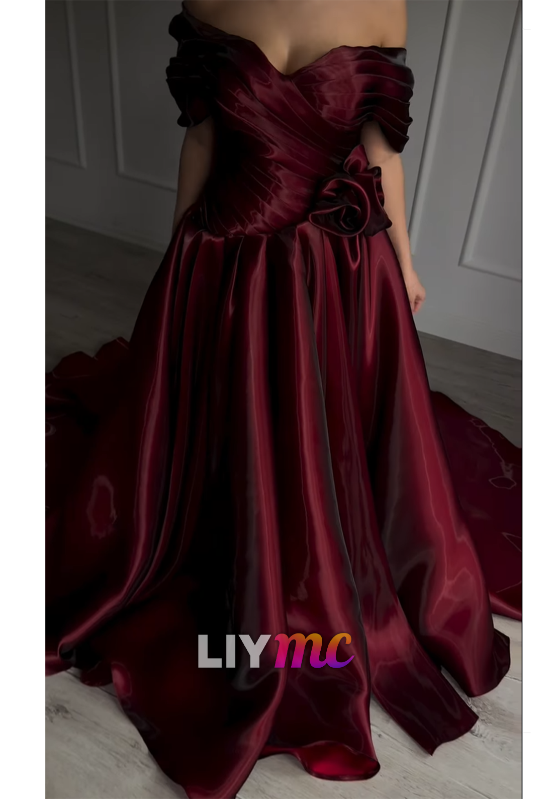 Off-Shoulder Sleek Pleated Cap Sleeves A-Line Prom Dress