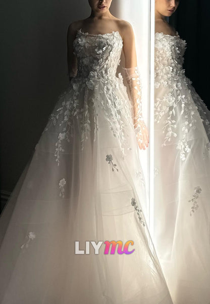 Off-Shoulder Sleeveless Appliques A-Line Wedding Dress