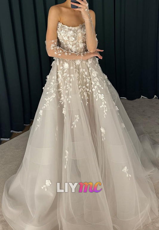 Off-Shoulder Sleeveless Appliques A-Line Wedding Dress
