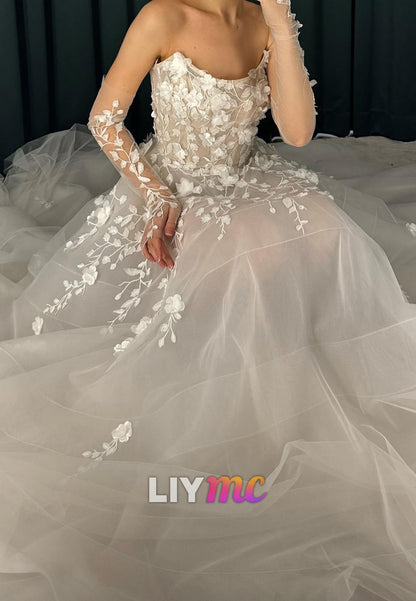 Off-Shoulder Sleeveless Appliques A-Line Wedding Dress