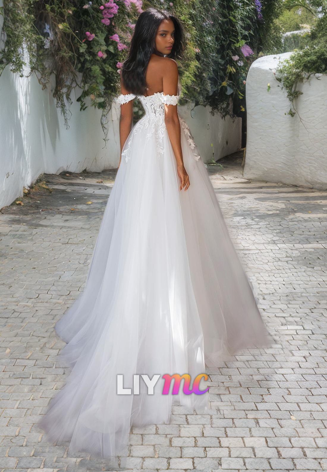 Off-Shoulder Sleeveless Appliques Ball Gown A-Line Wedding Dress