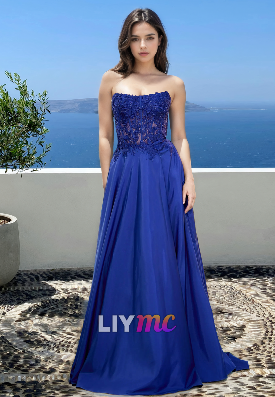 Off-Shoulder Sleeveless Appliques Beaded A-Line Prom Dress