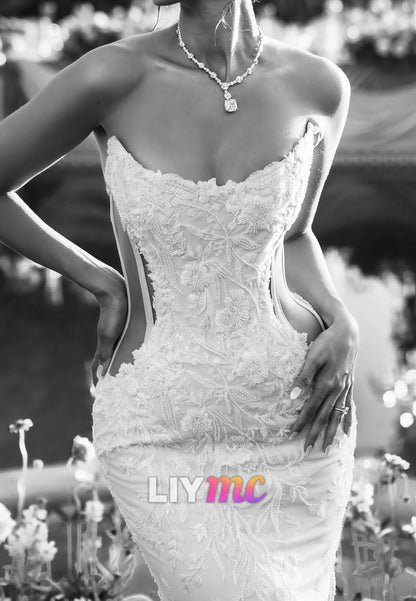 Off-Shoulder Sleeveless Appliques Mermaid Wedding Dress