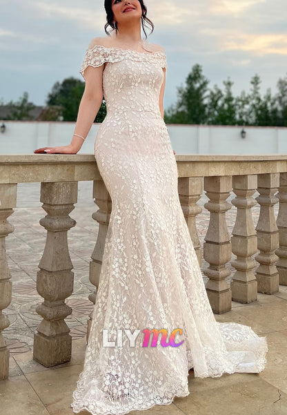 Off-Shoulder Sleeveless Appliques Mermaid Wedding Dress