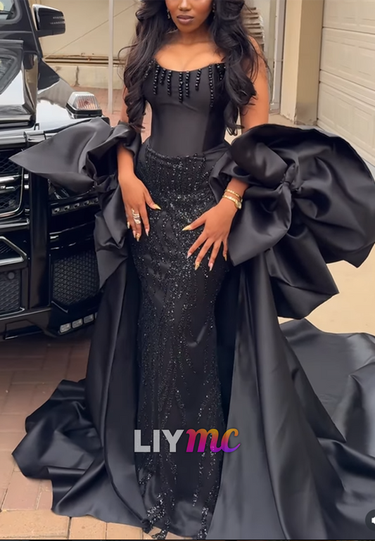 Off-Shoulder Sleeveless Beaded Embroidery Mermaid Prom Dress