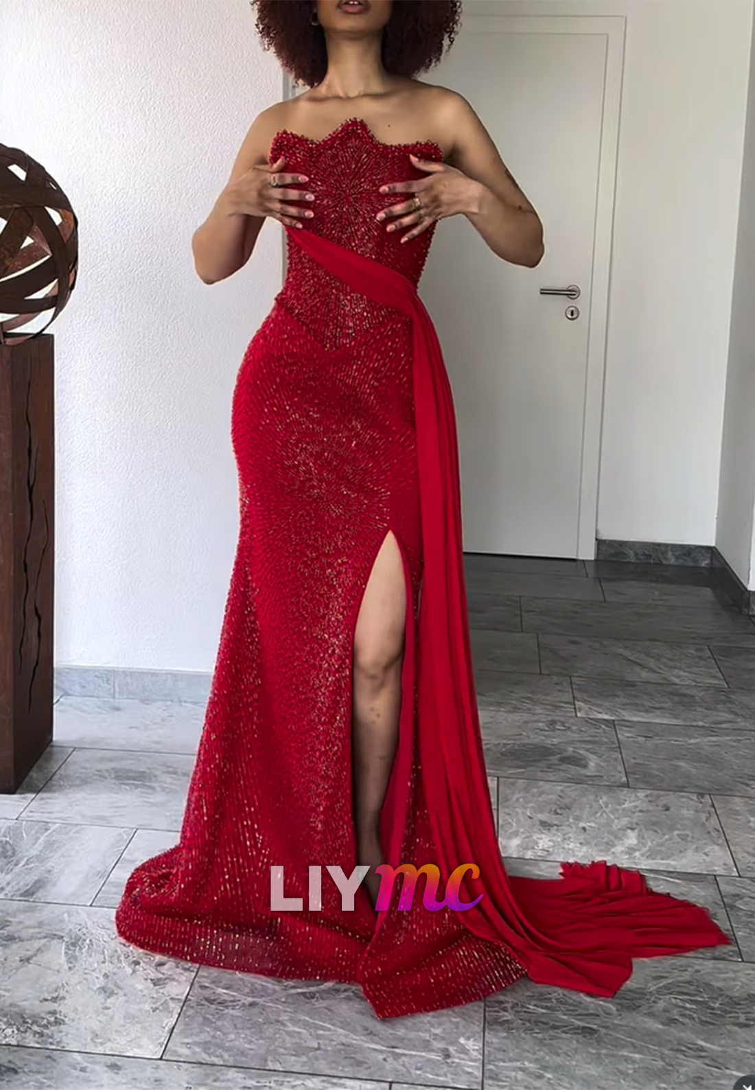 Off-Shoulder Sleeveless Beaded Embroidery Mermaid Prom Dress