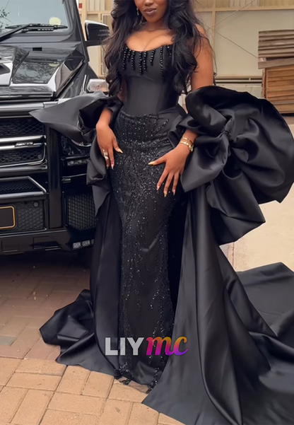 Off-Shoulder Sleeveless Beaded Embroidery Mermaid Prom Dress