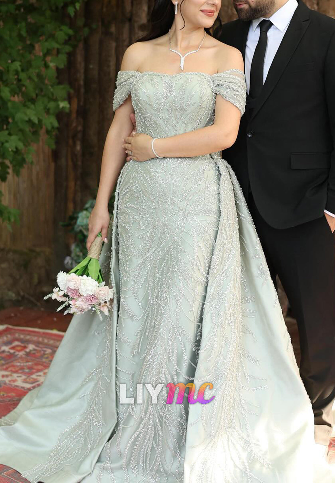 Off-Shoulder Sleeveless Beaded Embroidery Sheath Evening Dress