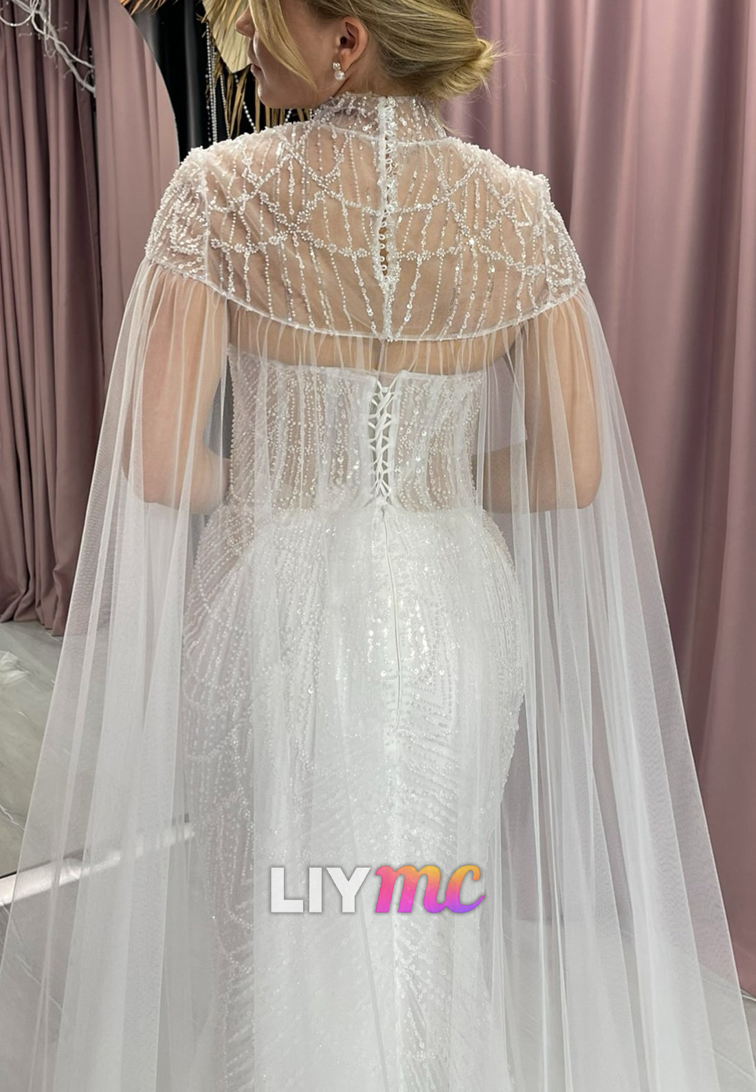 Off-Shoulder Sleeveless Beaded Embroidery Sparkly Mermaid Wedding Dress
