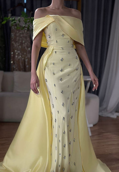 Off-Shoulder Sleeveless Beaded Mermaid Evening Dress