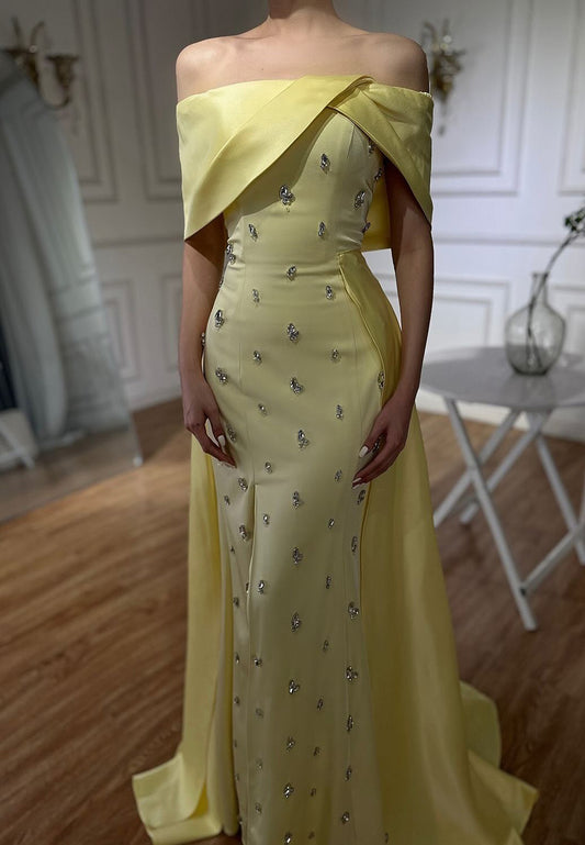 Off-Shoulder Sleeveless Beaded Mermaid Evening Dress