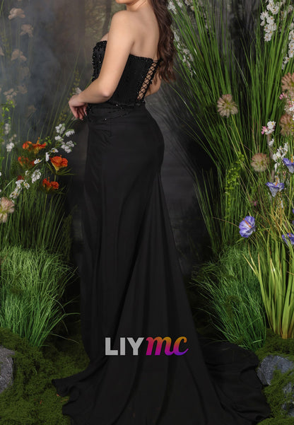 Off-Shoulder Sleeveless Beaded Prom Dress Mermaid Prom Dress