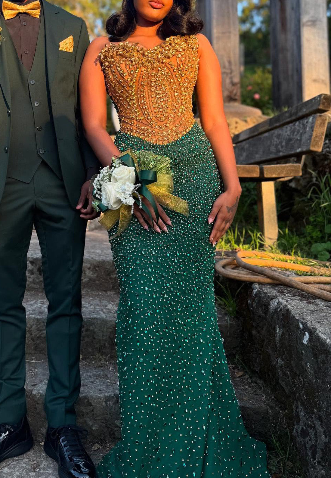 Off-Shoulder Sleeveless Beaded Sequins Sparkly Mermaid Prom Dress for Black Girls